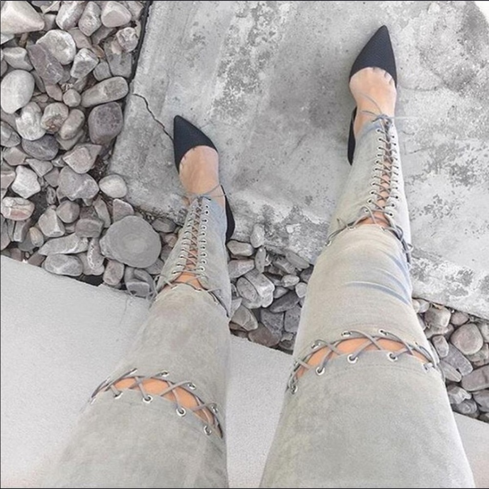 •LAST 1• Black Suede Lace-Up Leggings Pants - Picture 7 of 8